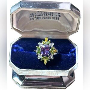 Sterling silver 925 fluit salad CZ simulated amethyst peridot gemstone ring